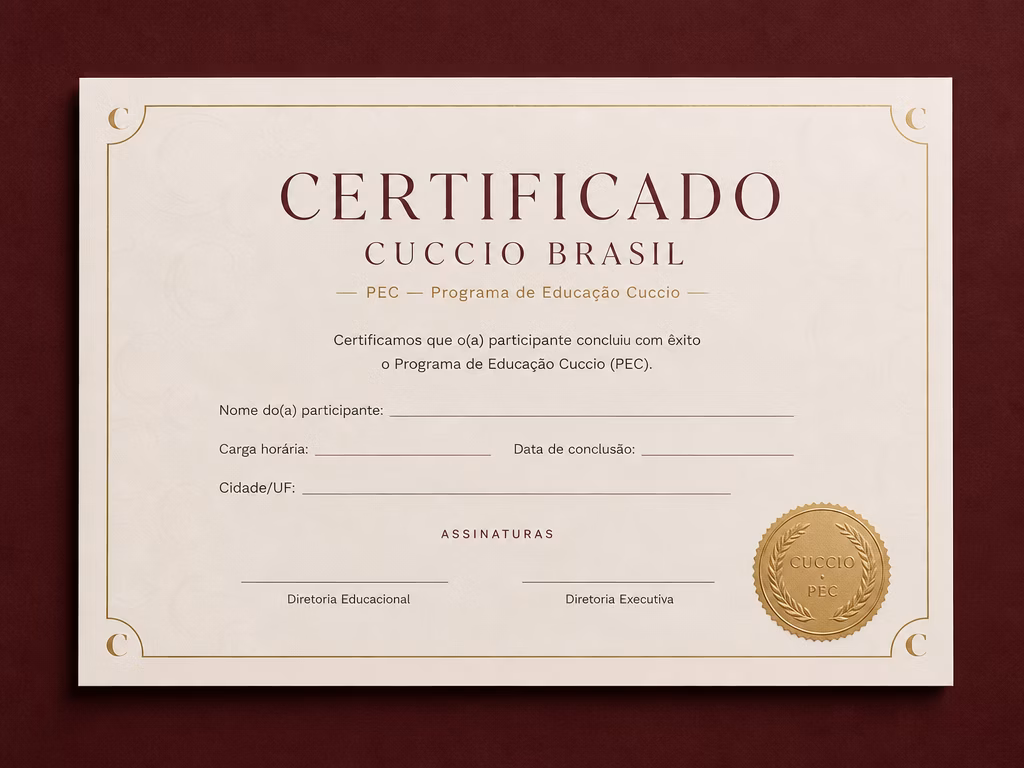 Certificado oficial Cuccio Brasil